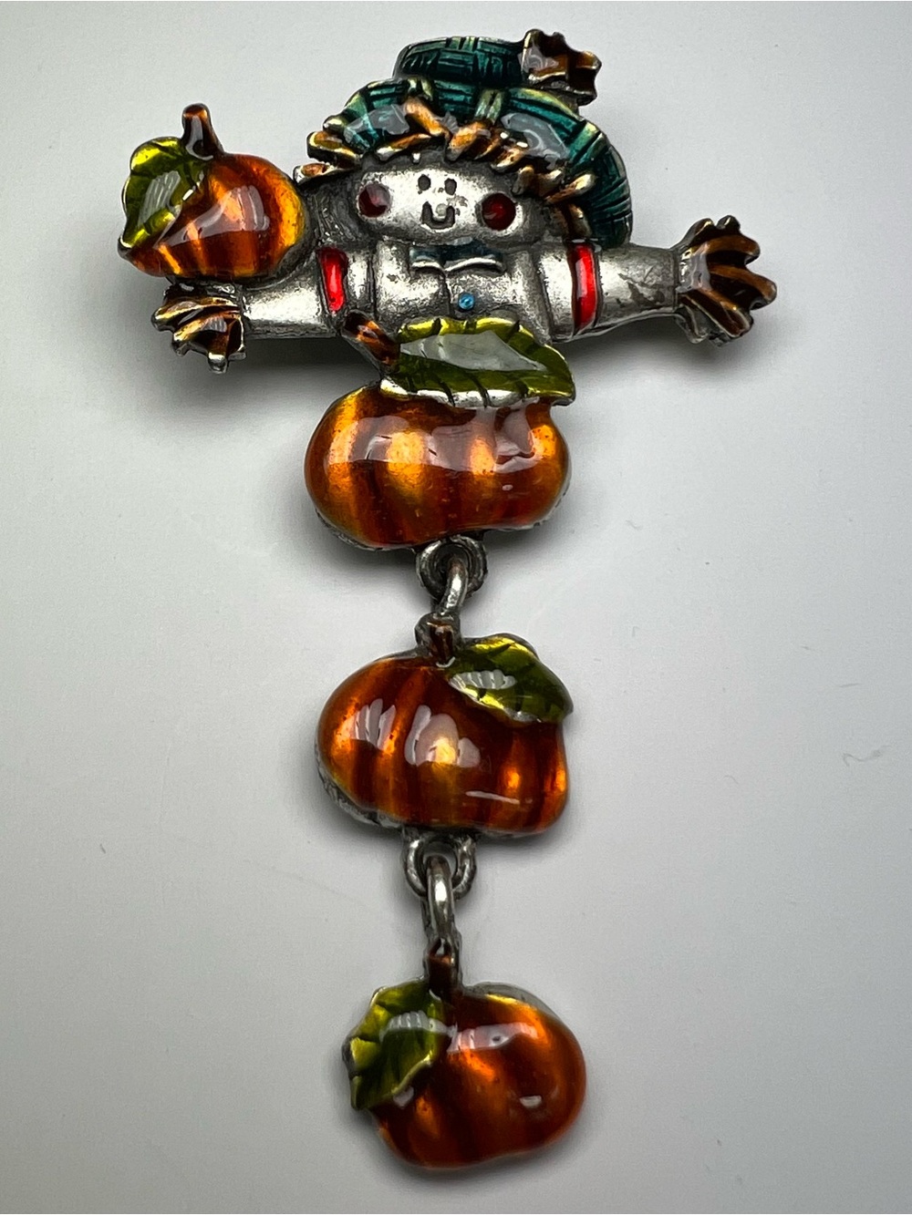 AJMC Scarecrow Pumpkin Dangle Brooch Fall Harvest Halloween Enamel Pin